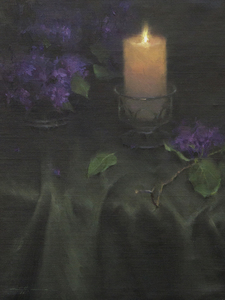 Brent Cotton - Lilacs & Candlelight - oil on board - 16 x 12