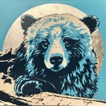 Bregelle Whitworth Davis - A Bear Named Sue - acrylic with silver leafing - 36" x 36"
