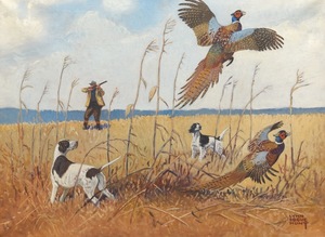Lynn Bogue Hunt - Flushing Pheasants - oil on canvas - 20 x 27