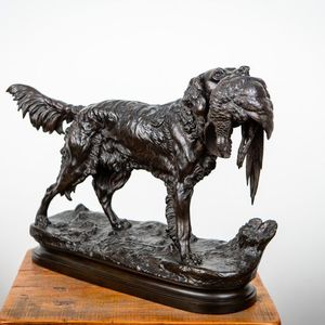 Jules Moigniez - English Setter Holding a Pheasant - bronze - 16.25 x 23 x 6