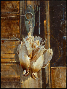 Jim Morgan - Barn Door Bobwhites - oil on linen - 16 x 12