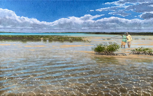 Paul Puckett - Bonefishing - oil on canvas - 15 x 24