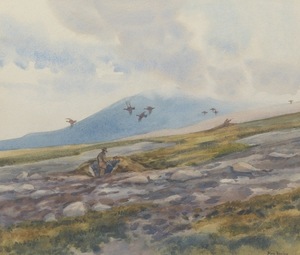 Brian Rawling - Red Grouse Hunting - watercolor - 11 7/8 x 13 1/4
