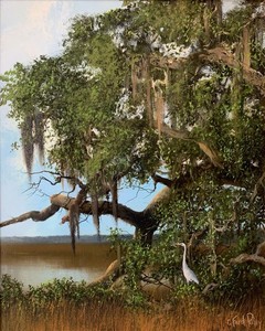 C. Ford Riley - Egret at Brays - oil on panel - 20 x 16