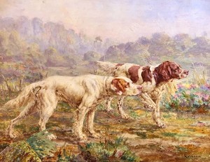 Percival L. Rosseau - Bird Dogs - watercolor - 19.5 x 25.25