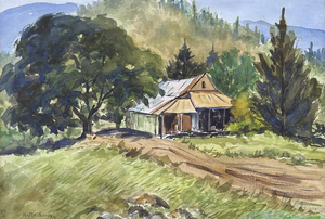 Hattie Saussy - Forest Cabin - watercolor - 14 x 21