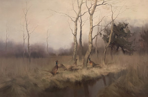 Manfred Schatz - Pheasants - oil on canvas - 23.75 x 35.5