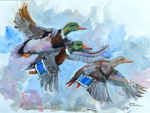 Dirk Walker - Flying in Tight Formation - watercolor - 18 x 24