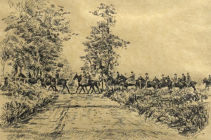 Gordon Allen - Line Of Riders, pen and ink, 6.5 x 9