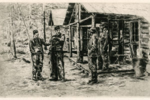 Gordon Allen - McKiel Brook Camp, etching/drypoint, 6 x 10