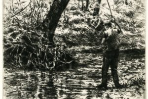 Gordon Allen - Sunday Fisherman, etching/drypoint, 5 x 7