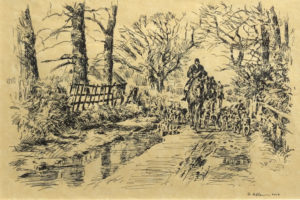 Gordon Allen - Wet Road, pen and ink, 6.5 x 9