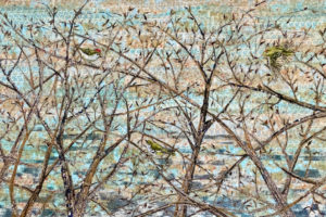 Winter Visitors, Crowned Ruby Kinglets, 36 x 60