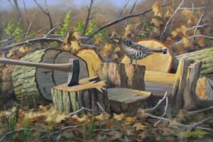 Gary Moss - Splitting Some Oak, Oil on Canvas, 20 x 30