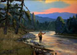 spring showcase-intimates and miniatures-brett smith-on the river-fishing-sunset-fly fishing-hunting-sporting-art-gallery-art gallery-river