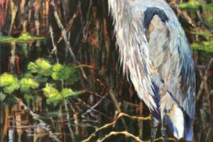 Sue Key - One Eyed Heron, acrylic, 54 x 36